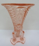 Czech glass Art Deco rocket vase, pink, 6 1/4