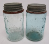 Two Mason pint jars, Hero glass Co and Mason 1858