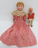 Two vintage dolls, German metal head and composition head