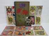 16 Patriotic postcards and empty vintage postcard album