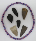 Trade beads and 6 stone arrow points