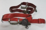 Two leather Masonic belts, buckles and chains, De Molai Commandry, Henderson Ames