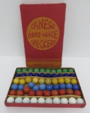 Nice old box with complete set of Akro Agate marbles for Chinese Checkers