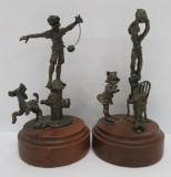 Two bronze Dan Levin c 1971 statues, children at play, 6 1/2