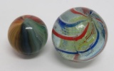 Two antique & vintage marbles, MF Christensen and latiicino swirl