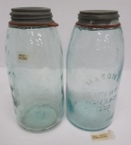 Two aqua Mason 1/2 gallon jars, two versions of Nov 30th 1858