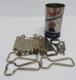 Early Pabst Blue Ribbon Beer can and 12 bottle openers