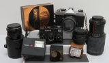 Vintage 35 mm cameras and lenses, Fujica, Makinon, Vivitar, Takumar, Minox and Rollei
