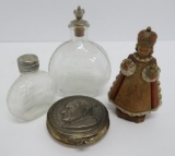 Religious lot with holy water bottles, carving and Pope XXIII rosary