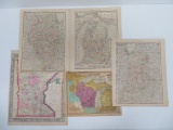 Seven maps, some colored, atlas maps, Wisconsin, Michigan and Minnesota