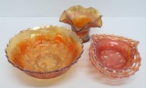 Three pieces of Fenton marigold carnival glass, bowls
