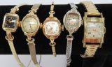 Five vintage ladies wrist watches, Bulova, Hamilton, Croton and Timex