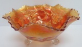 Fenton Carnival glass footed bowl, marigold, Stag and Holly, 9