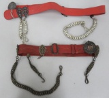 Two leather Masonic belts, buckles and chains, #7 Commandry and cross
