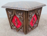 1970's Octagonal occasional table with red velvet inserts on doors