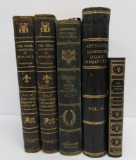 Five leather binding books, Romance, Lectures, Home Magazine and Scarlet Letter