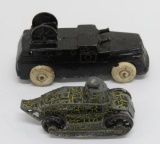 Tootsie toy tank and metal Barclay military vehicle, 3