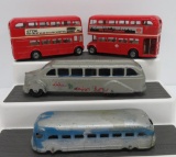 Four die cast bus toys