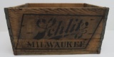 Schlitz Milwaukee wood beer crate, stenciled , 20 3/4