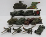Military toy lot, wood and metal, tanks, planes and artillary