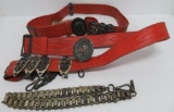 Two Masonic Commandery belts with buckles, knight hangers and chains