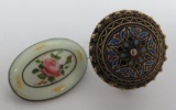 Two vintage silver and enamel pins