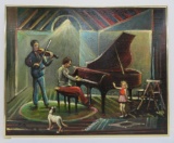 RJ Mouw oil on board, Wisconsin Artist, Music room, 30 1/4