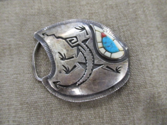 NAVAJO SILVER TURQUOISE BELT BUCKLE