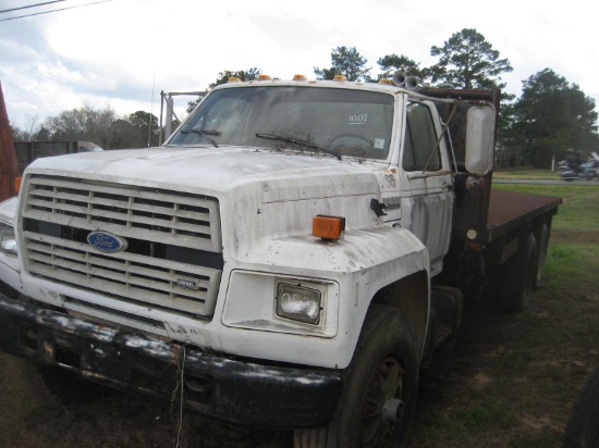 1988 Ford F800 Flatbed Dump Truck, s/n 1FXK84A9JVA16692: Int'l Diesel Eng.,