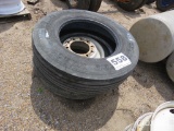 Lot of 295/75/22.5 Tire w/ Rim and 275/80/22.5 Tire
