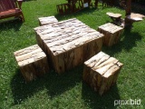 Teak Table with 4 Square Stools