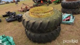 Set of Dual Tractor Rims and 18.4-38 Tires w/ Clamps