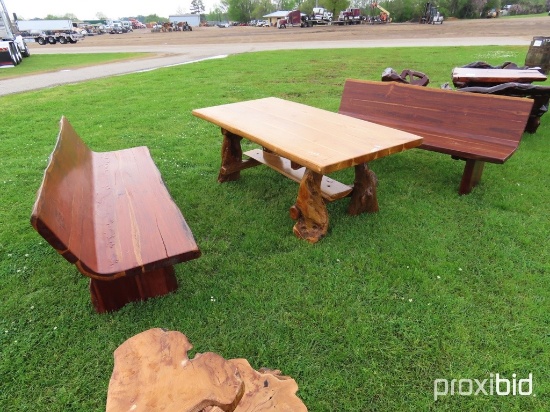 Wood Table & (2) Wood Benches