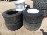(6) 445/50R22.5 Super Single Tires and (5) Alum. Wheels
