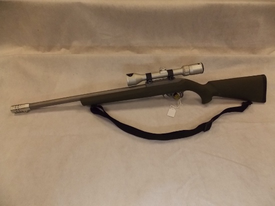 Ruger  Model 10/22,Stainless, OD Green Hogue Stock, Custom Compensator,  22