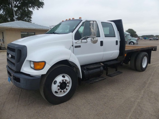 2008 Ford F750 Flatbed Dump Truck, s/n 3FRWW75D08VY647453: Crew Cab, Cummin
