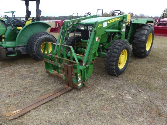 John Deere 5065E MFWD Tractor, s/n 1PY5065EVDB013575: JD 553 Loader w/ Fork