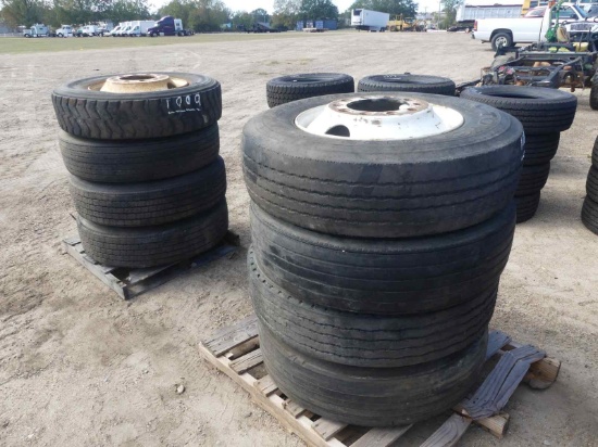 (8) Used 295/75R22.5 Tires and Rims