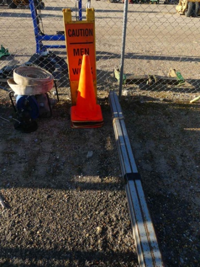 Lot of 4 Traffic Cones, Men at Work Sign and Metal Door Frame