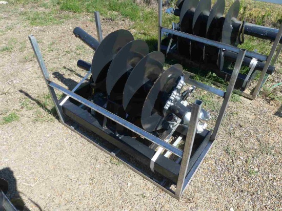 Unused JCT Quick Attach Hyd Spiral Drill w/ 2 Bits for Skid Steer