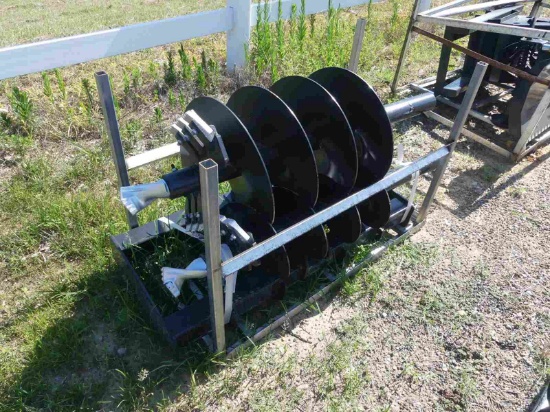 Unused JCT Quick Attach Hyd Spiral Drill w/ 2 Bits for Skid Steer