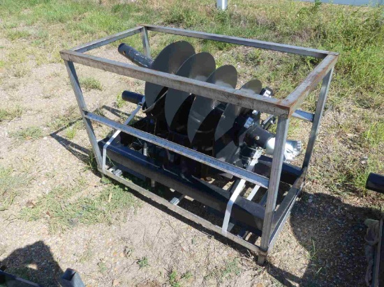 Unused JCT Quick Attach Hyd Spiral Drill w/ 2 Bits for Skid Steer