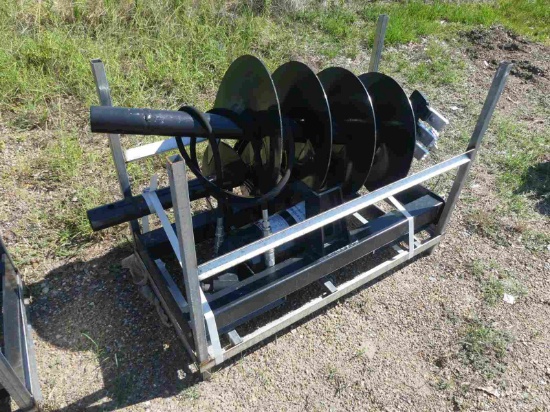 Unused JCT Quick Attach Hyd Spiral Drill w/ 2 Bits for Skid Steer
