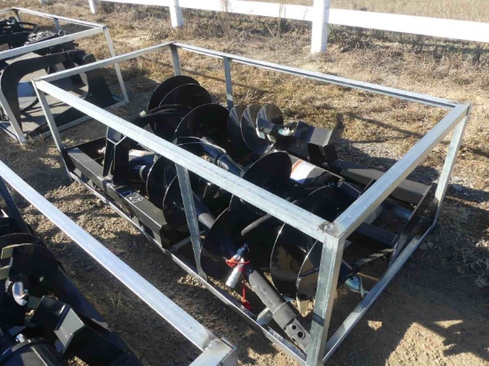 Unused Wolverine Hydraulic Auger for Skid Steer w/ 3 Bits