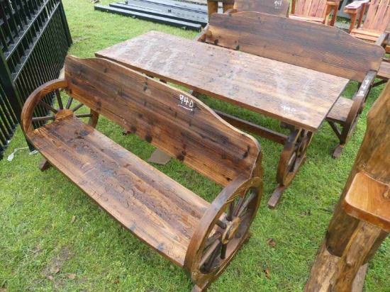 Wagon Wheel Table and (2) Benches