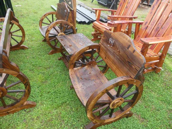 Wagon Wheel End Table and (2) Chairs