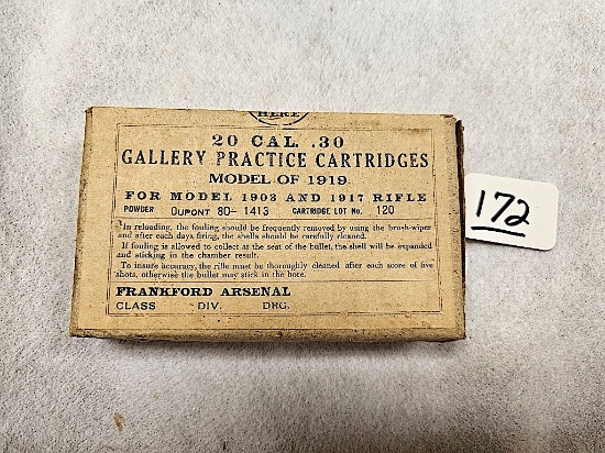 (20) GALLERY PRACTICE CATRIDGES 30 CAL MODEL 1919 FOR 1903 AND 1917 RIFLE F