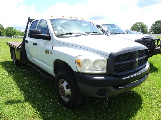 2008 Dodge Ram 3500 Flatbed Truck, s/n 3D6WG48A68G132028: Crew Cab,  Cummin