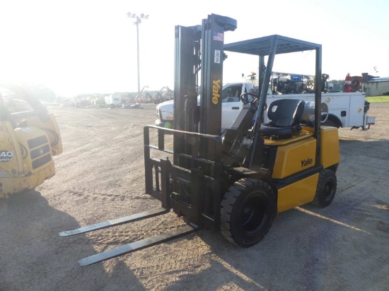 Yale GLP060TG Forklift, s/n A875B193222: LP Gas, Triple State Mast, Side Sh