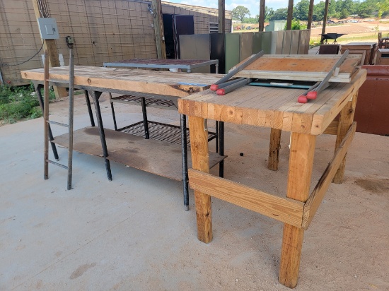 (2) Shop Workbenchs, Metal Shelving Unit, Makita Portable work table